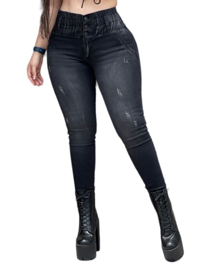 JEANS PUSH UP MUJER CINTURA SOÑADA NEGRO COLOMBIANO - 1