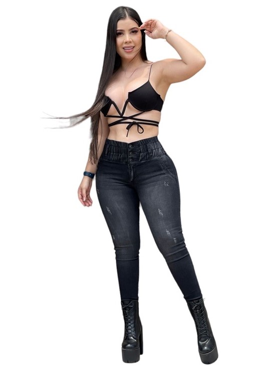 JEANS PUSH UP MUJER CINTURA SOÑADA NEGRO COLOMBIANO - 3