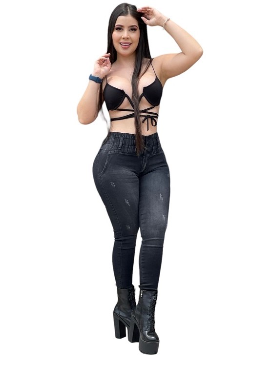 JEANS PUSH UP MUJER CINTURA SOÑADA NEGRO COLOMBIANO - 4