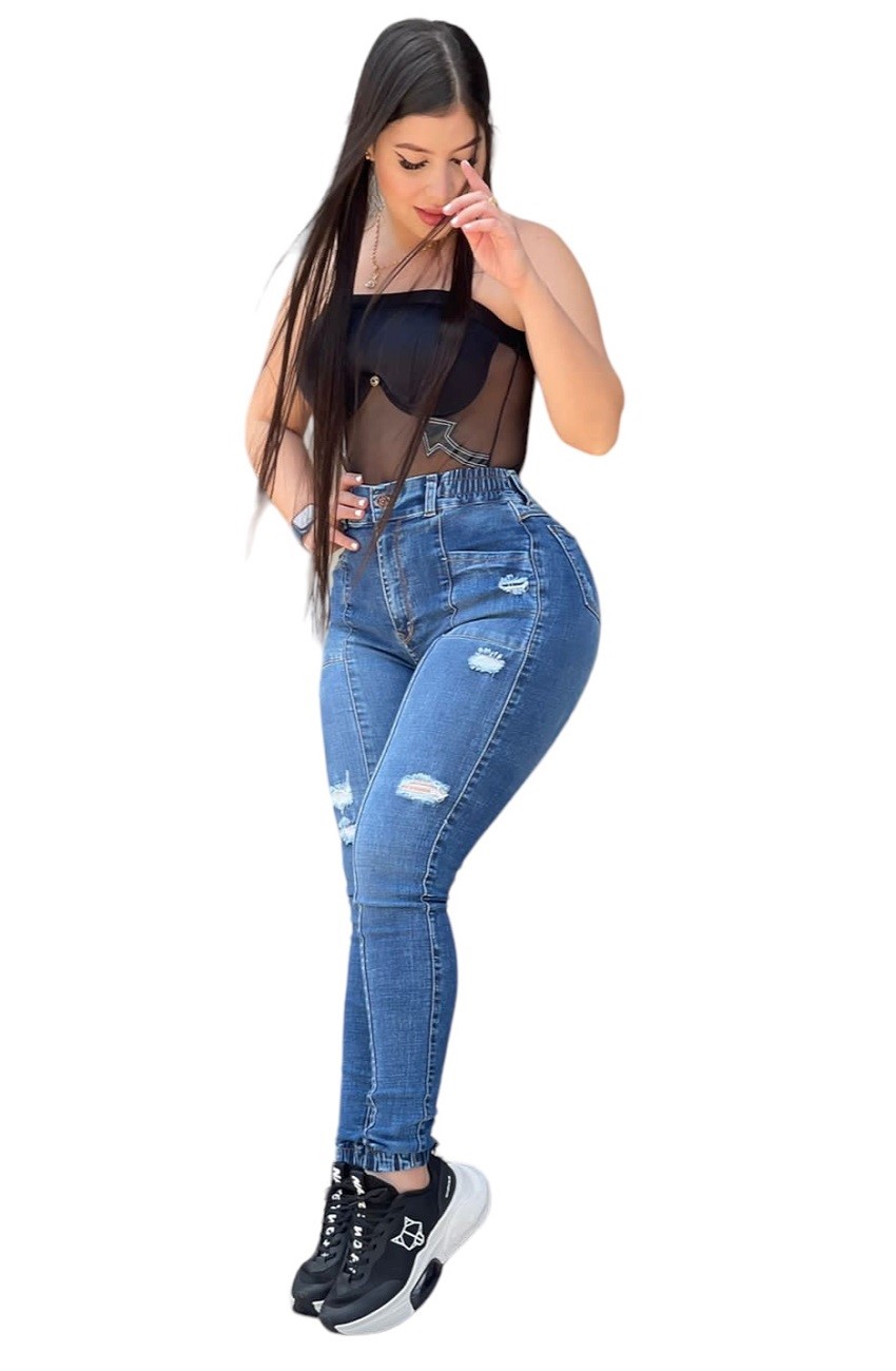 JEANS SKINNY MUJER CINTURA SOÑADA AZUL ELASTICO COLOMBIANO - 5