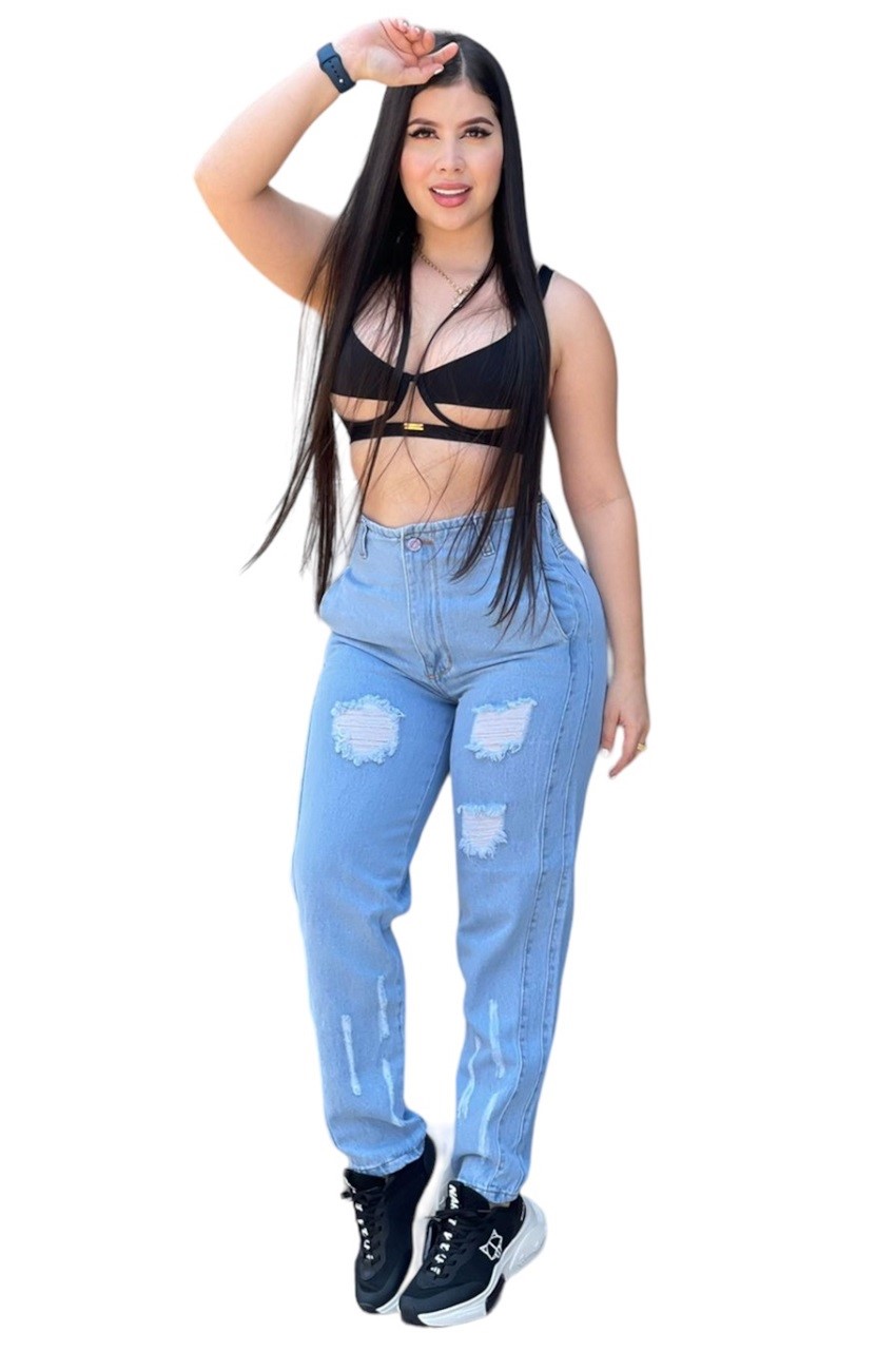 JEANS MOM MUJER CINTURA SOÑADA AZUL MON TIRO ALTO COLOMBIANO - 3