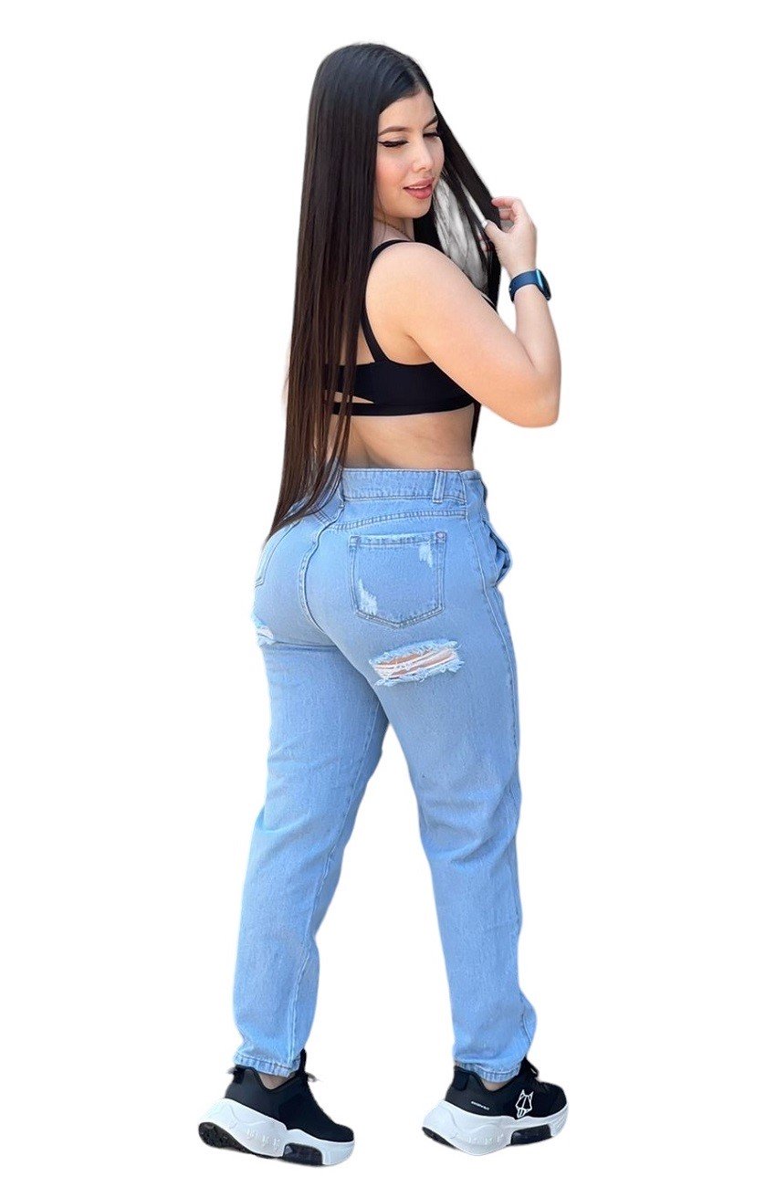 JEANS MOM MUJER CINTURA SOÑADA AZUL MON TIRO ALTO COLOMBIANO - 4