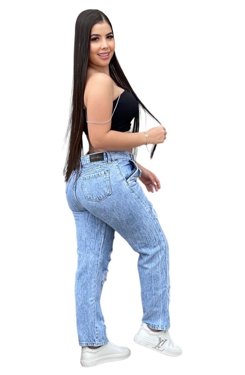 JEANS MOM MUJER CINTURA SOÑADA AZUL MON COLOMBIANO - 4