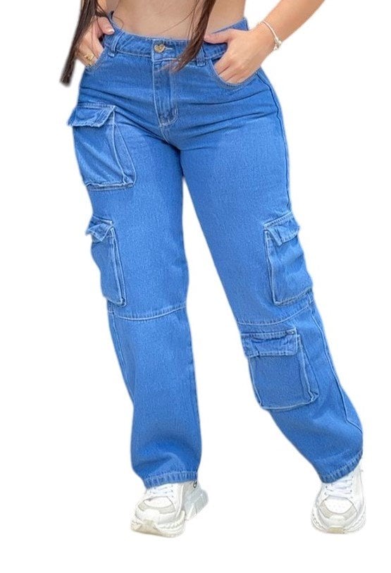 JEANS MUJER CINTURA SOÑADA AZUL CARGO CLARO COLOMBIANO - 1