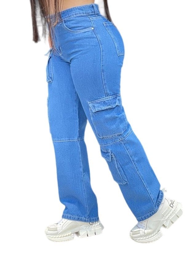 JEANS MUJER CINTURA SOÑADA AZUL CARGO CLARO COLOMBIANO - 2