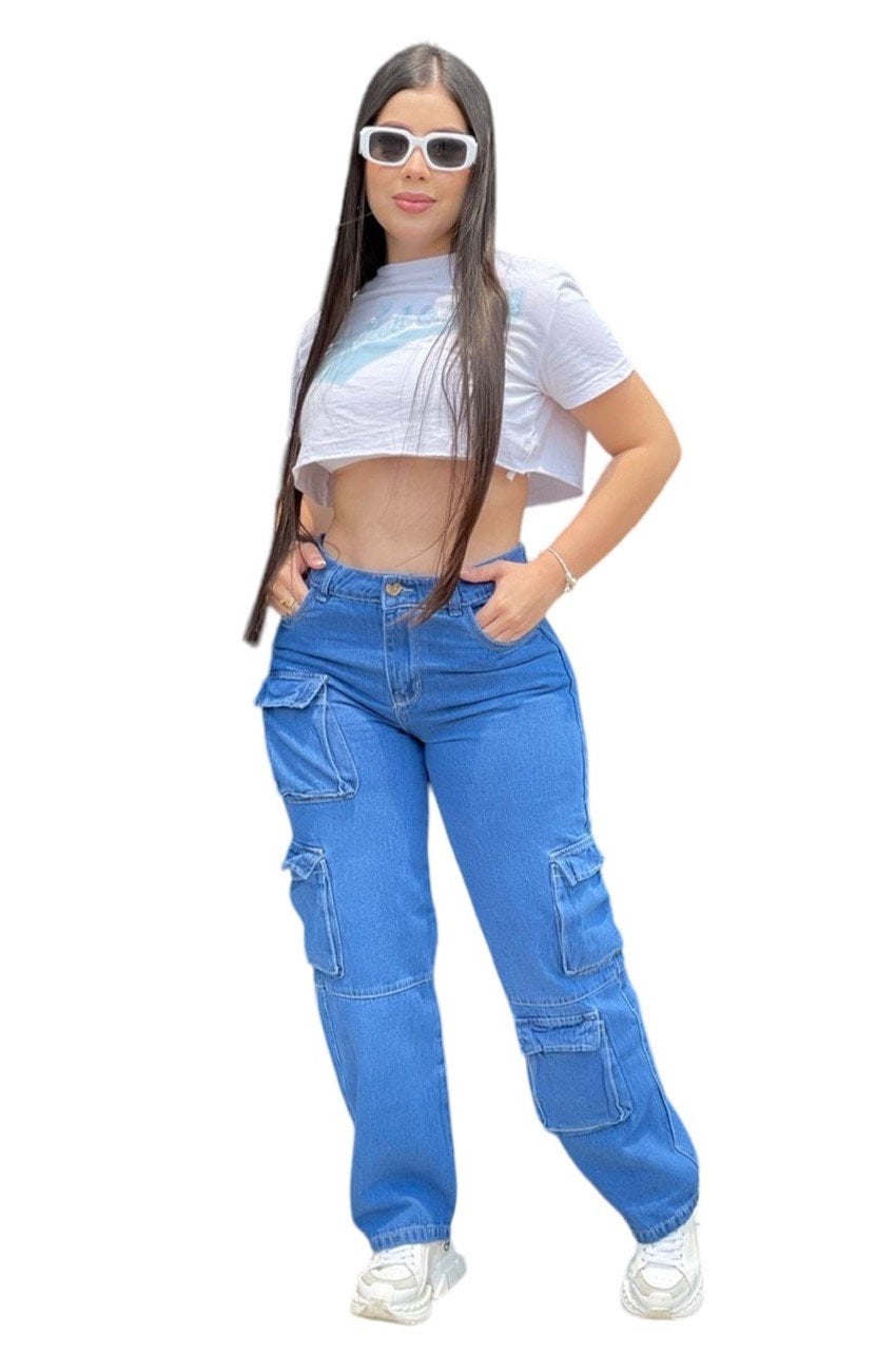 JEANS MUJER CINTURA SOÑADA AZUL CARGO CLARO COLOMBIANO - 3
