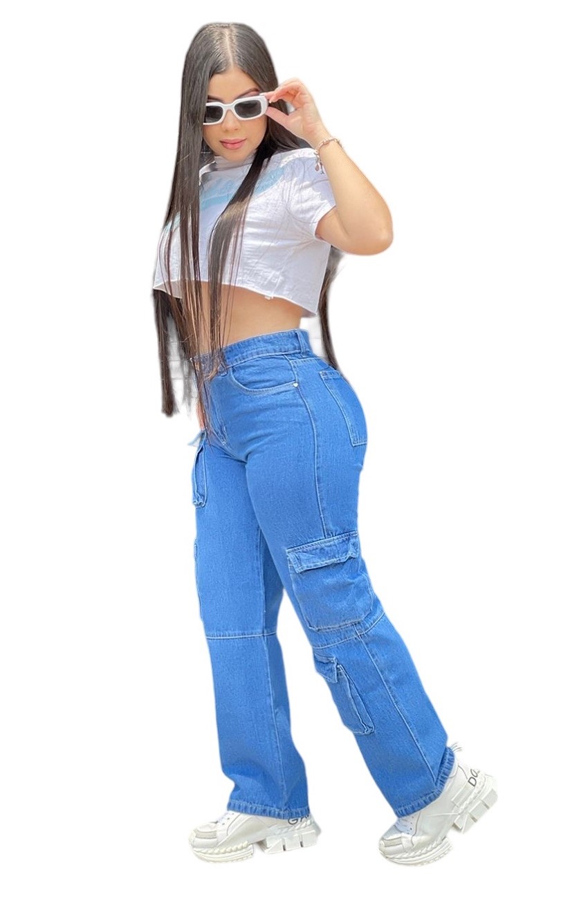 JEANS MUJER CINTURA SOÑADA AZUL CARGO CLARO COLOMBIANO - 4