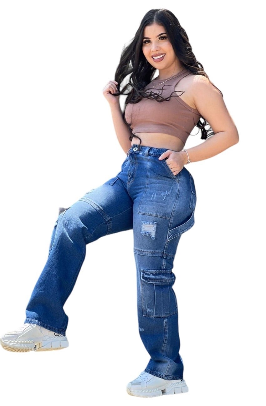 JEANS MUJER CINTURA SOÑADA AZUL MARINO MON CARGO COLOMBIANO - 4