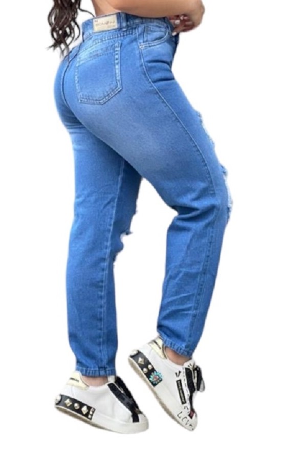 JEANS MOM MUJER CINTURA SOÑADA AZUL MON DESTROYED COLOMBIANO - 2