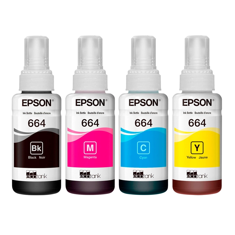 PACK 4 BOTELLAS DE TINTAS ECOTANK T664 ORIGINAL L380 L1300 - 1