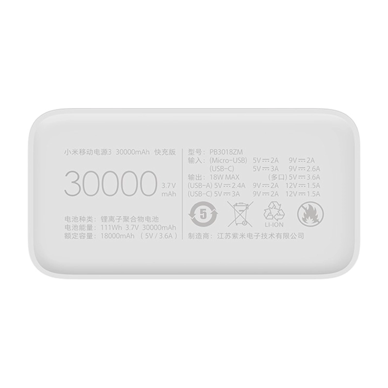 CARGADOR PORTATIL BATERIA XIAOMI MI POWER BANK 30000MAH 24W - 4