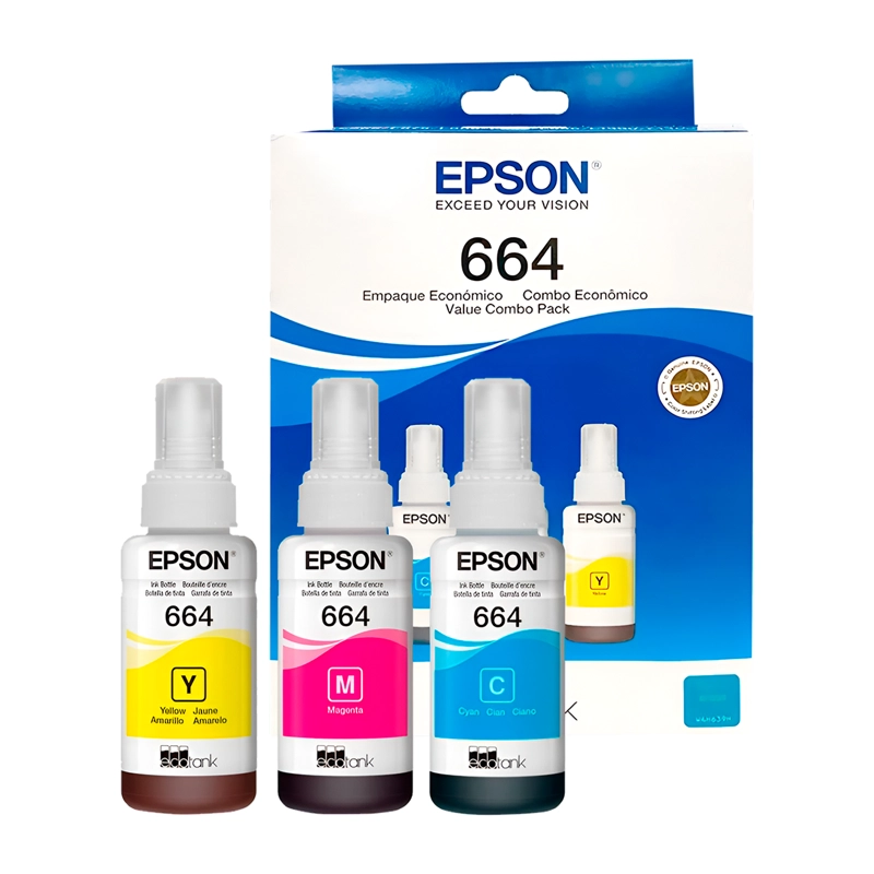 PACK 3 BOTELLAS TINTA EPSON T664520 CYAN MAGENTA AMARILLO - 1