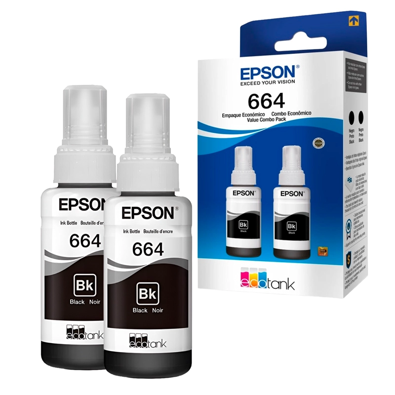 PACK 2 BOTELLAS TINTA EPSON T664 COLOR NEGRO 70ML 4000 PAG - 1