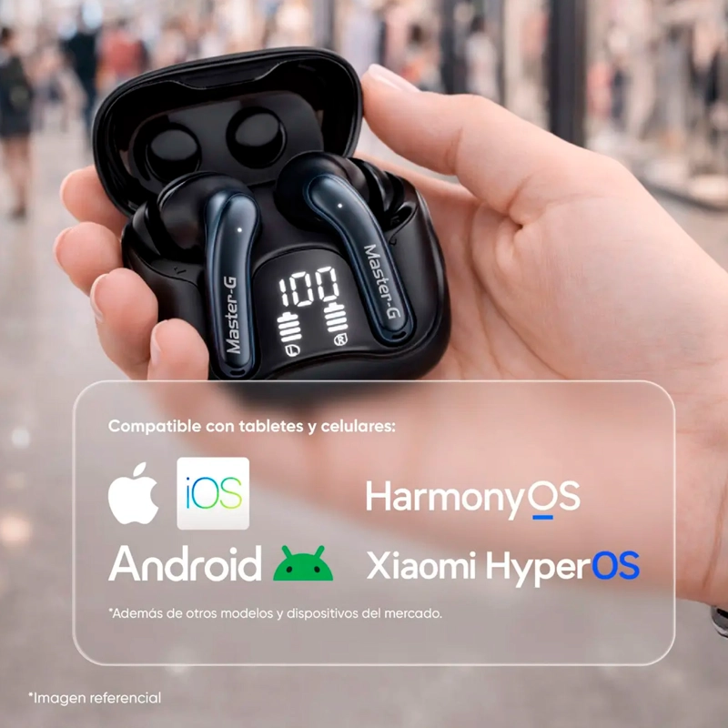 AUDIFONOS BLUETOOTH 5.4 MASTER-G MGBUDS60B TWS ANC CON APP - 5