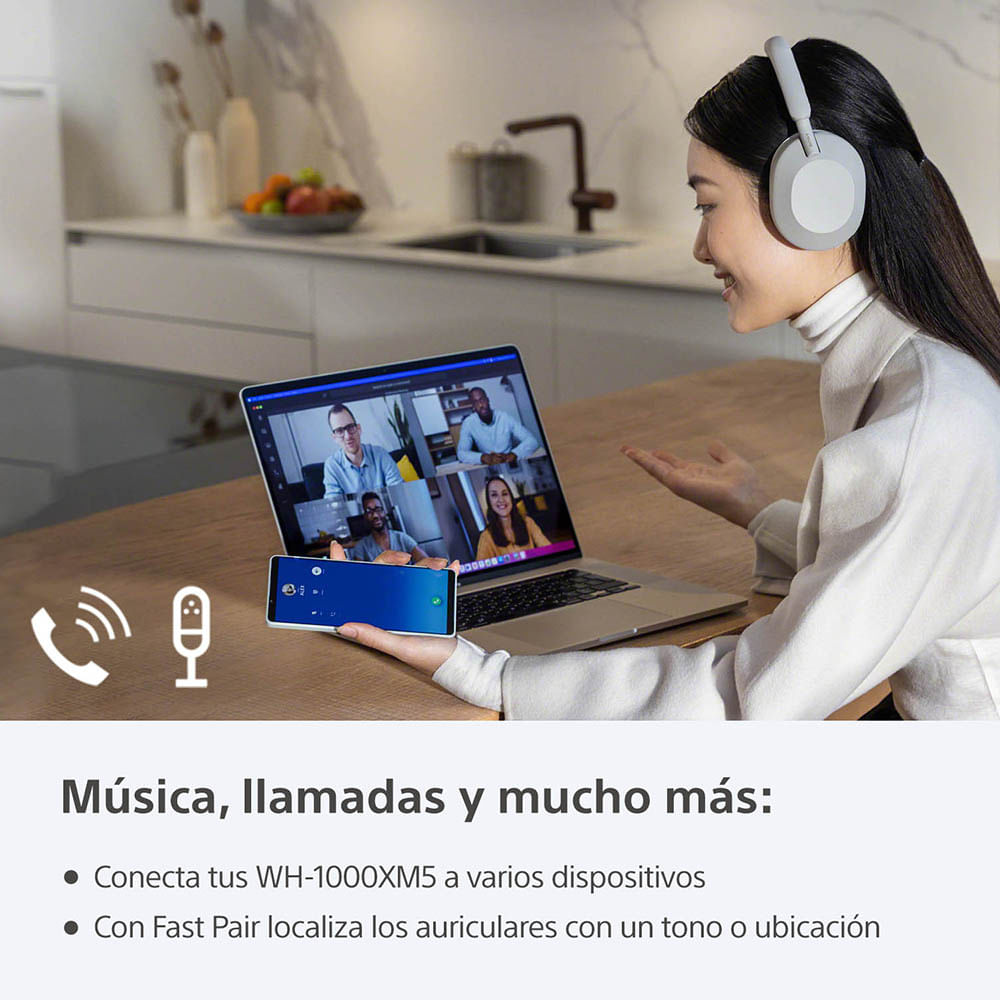 AUDÍFONOS SONY WH-1000XM5 NOISE CANCELLING BLUETOOTH PLATA - 11