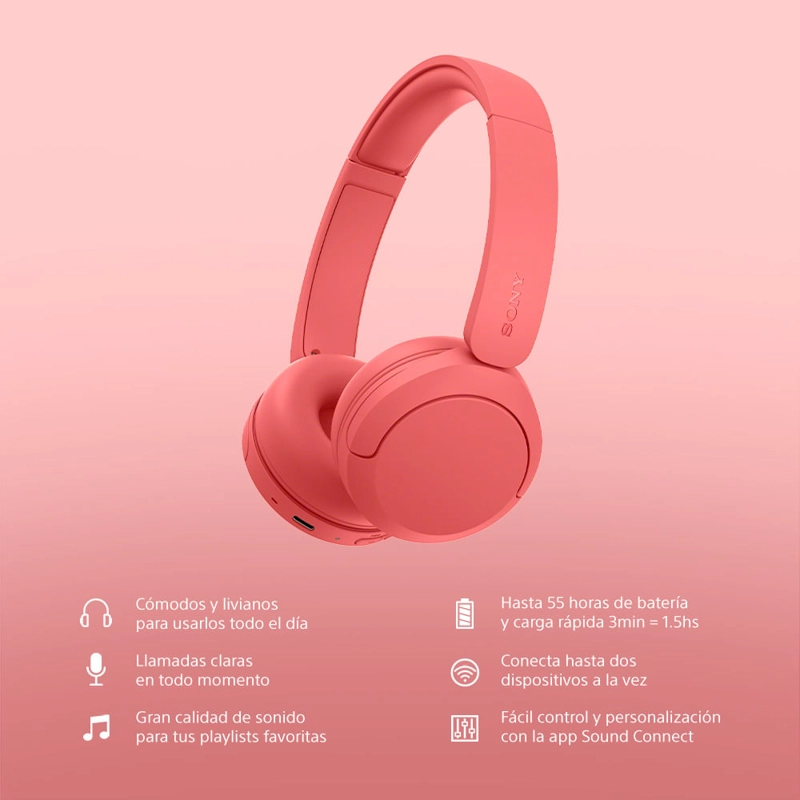 AUDIFONOS BLUETOOTH SONY WH-CH530 ROJO - 3