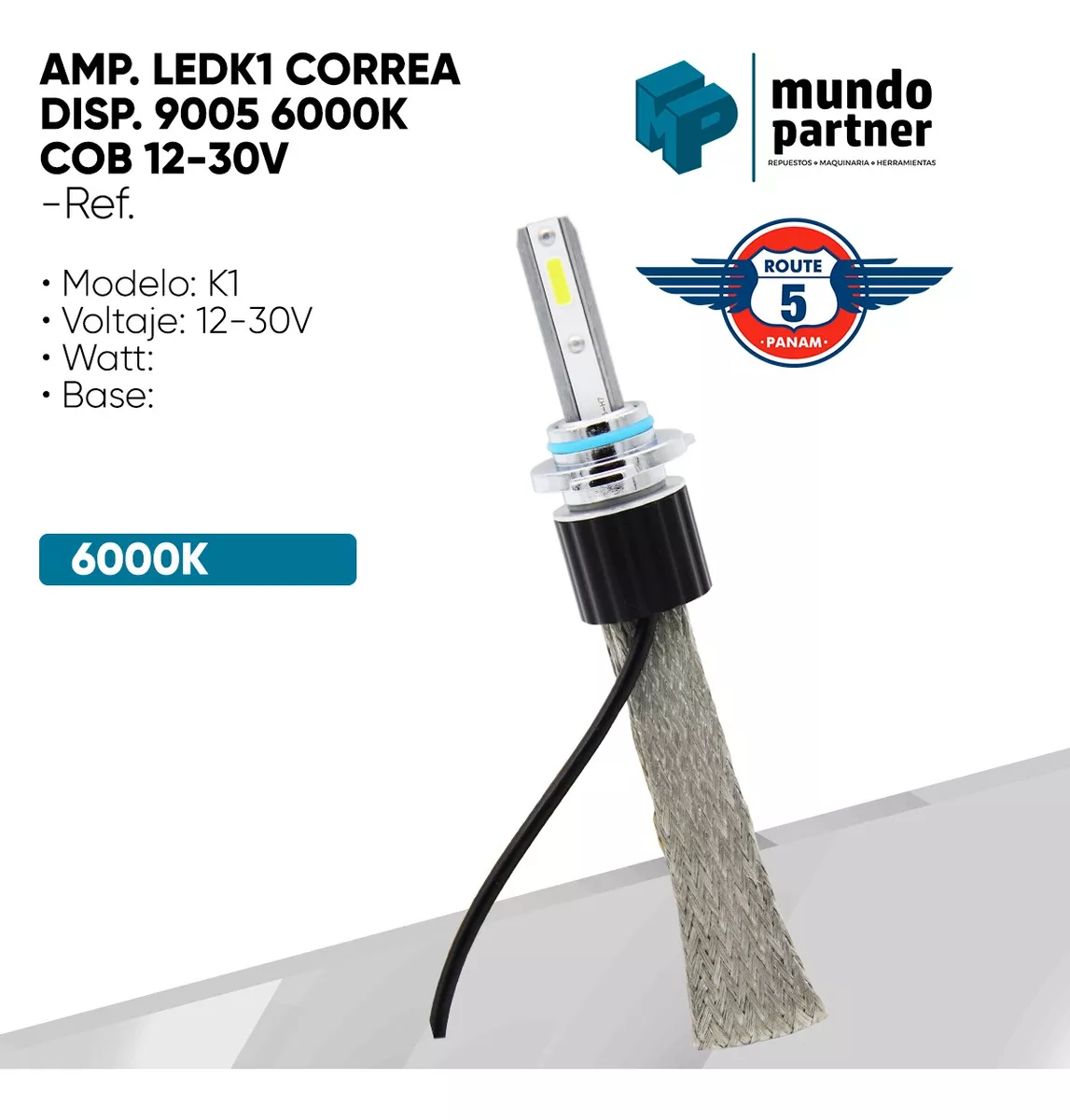 AMPOLLETA LED 9005 K1 CORREA DISIPADOR 6000K COB 12-30V - 3