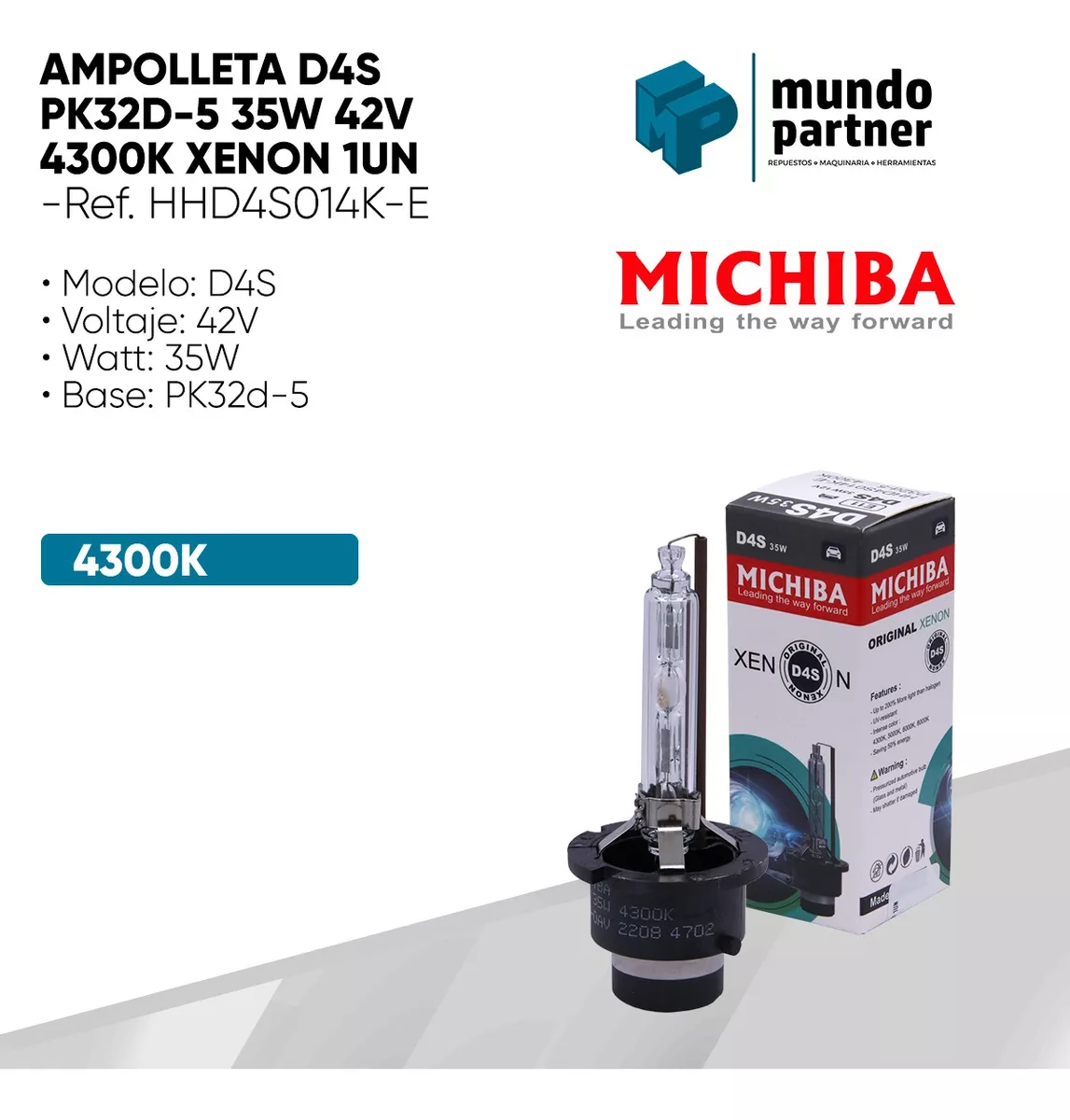 AMPOLLETA XENÓN D4S PK32D-5 35W 42V 4300K - 3