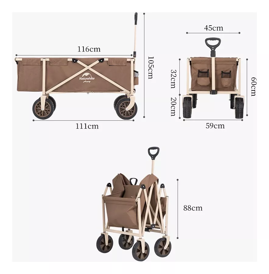 CARRO LARGO PLEGABLE CAMPING 170L (120KG) - CAFÉ - 2