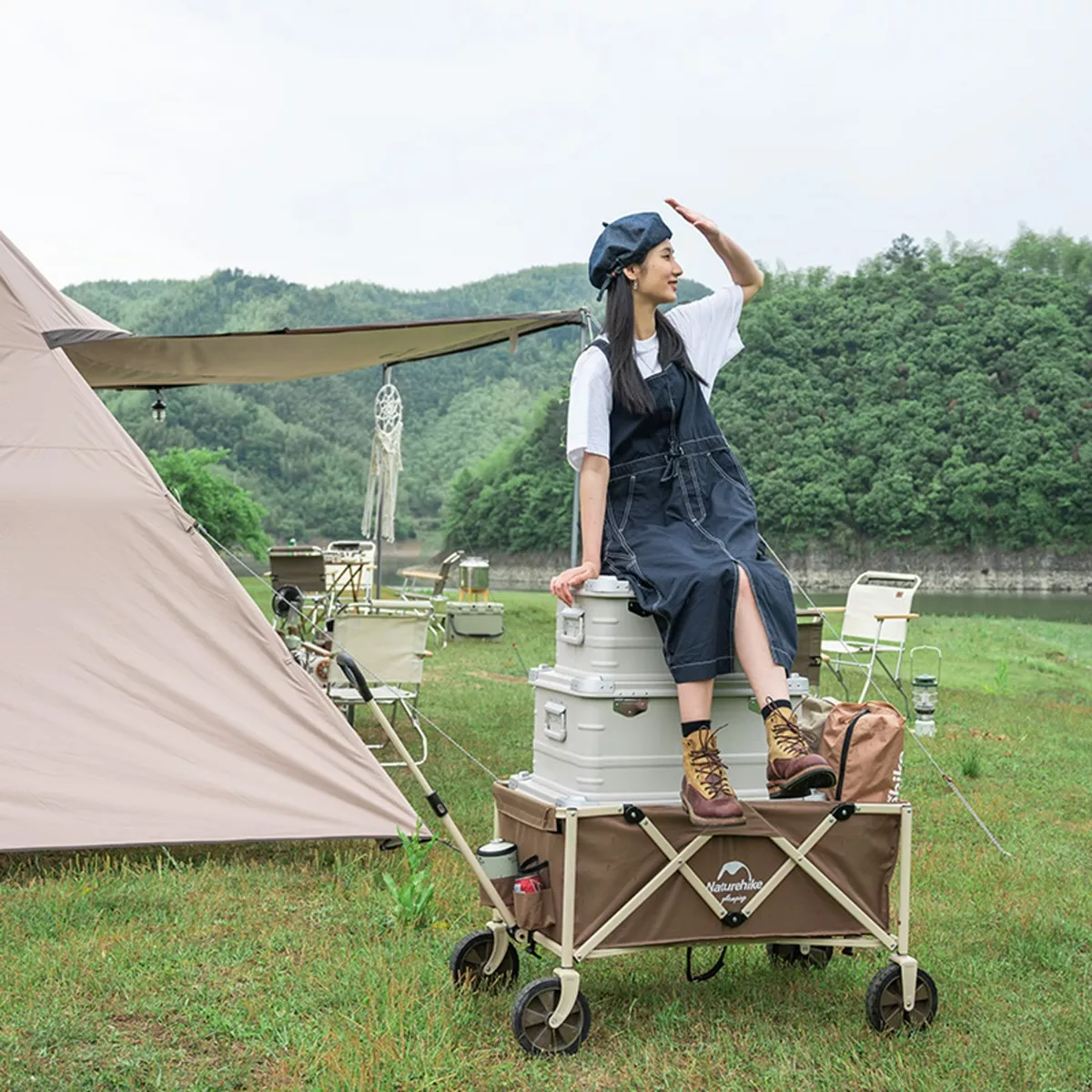 CARRO LARGO PLEGABLE CAMPING 170L (120KG) - CAFÉ - 4