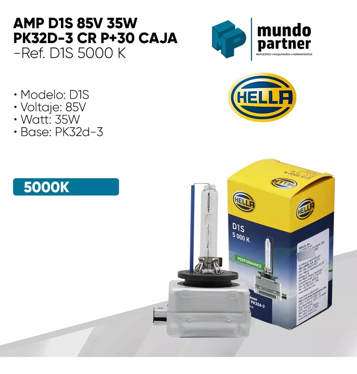 AMPOLLETA HELLA XENÓN D1S 85V 35W PK32D-3 CR P+30 - 3
