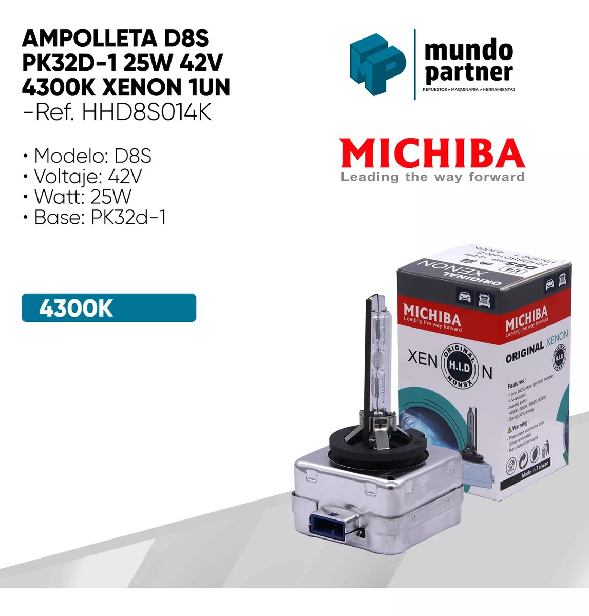 AMPOLLETA D8S PK32D-1 25W 42V 4300K XENON 1UN - 2