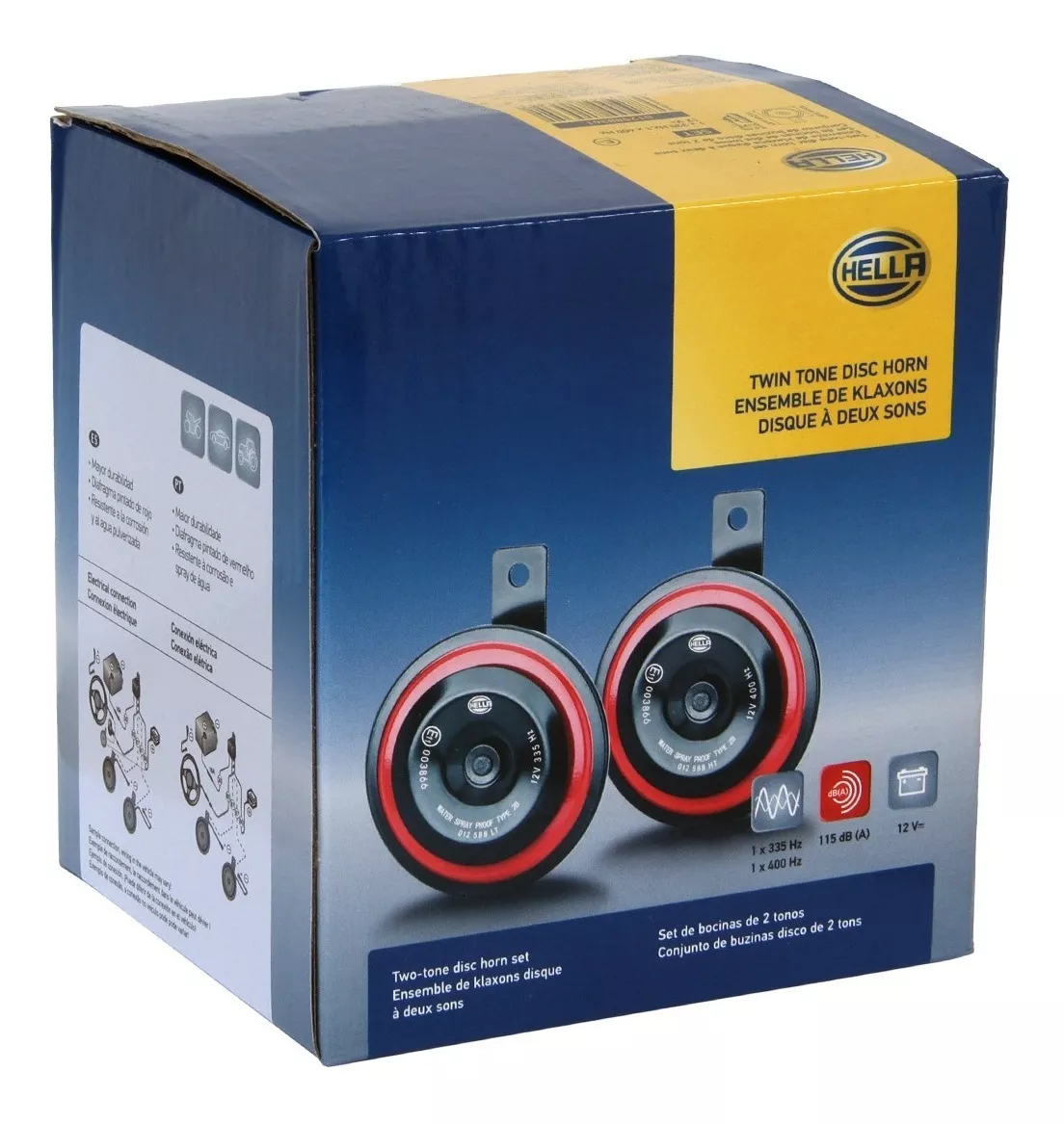 BOCINA HELLA T/PLATO S98 12V 54W 335/400HZ 115DB 9.8X12.2CM CAJAX2 - 1