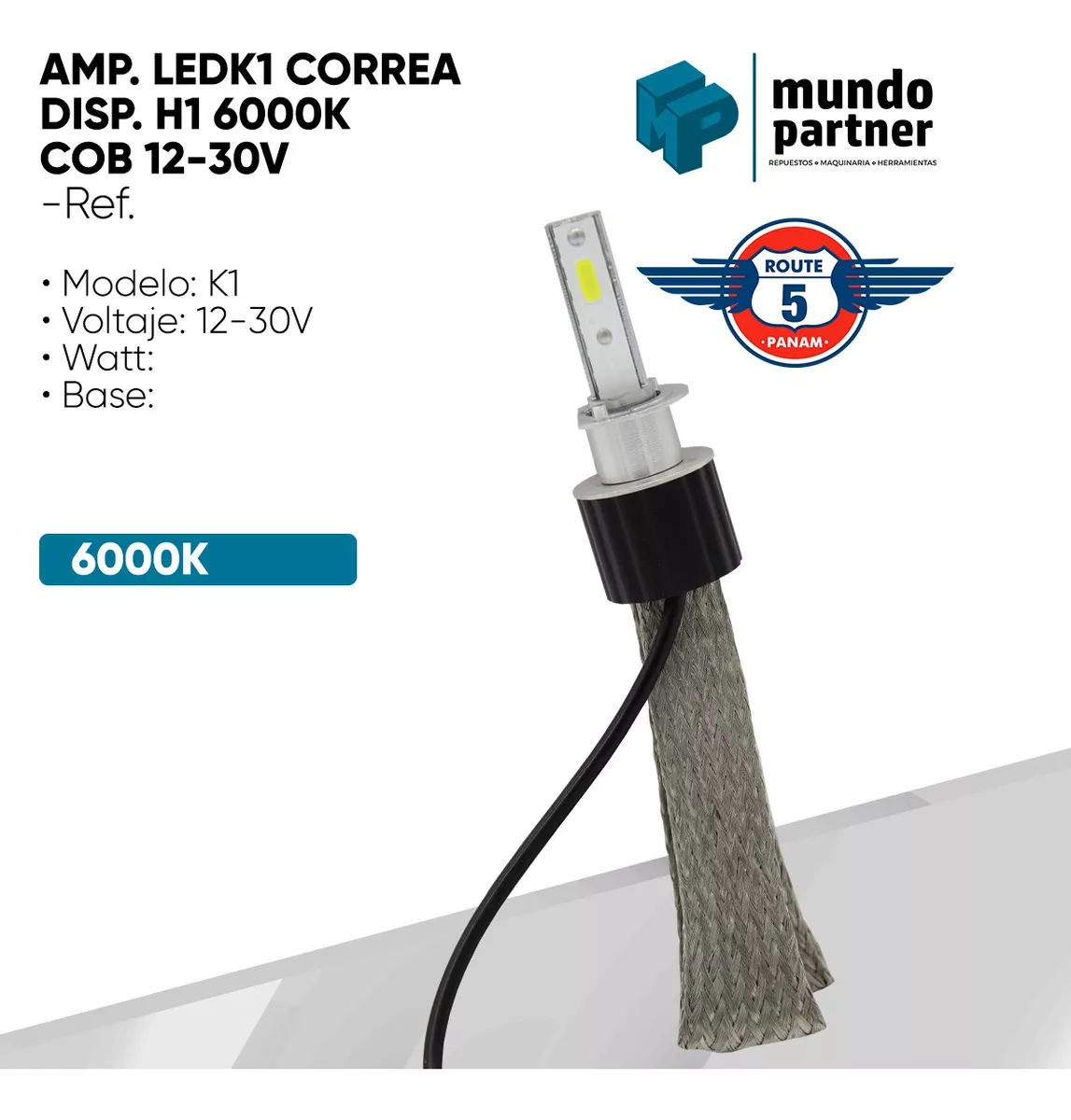 AMPOLLETA LED H1 K1 CORREA DISIPADOR 6000K 12-30V - 3