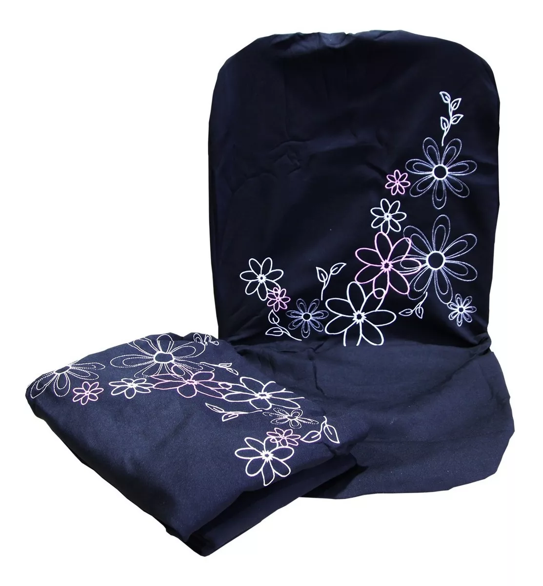 FUNDA ASIENTO 8PCS. NEGRO C/FLORES - 1