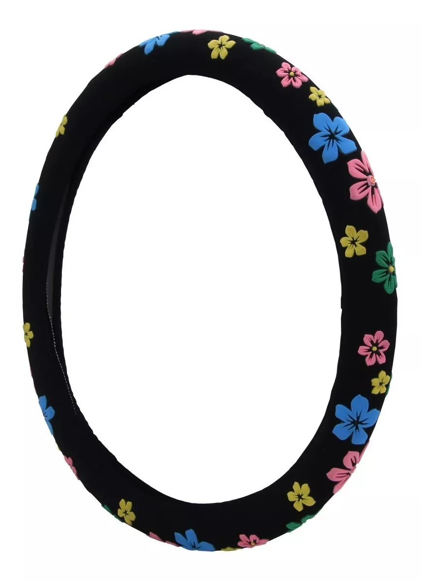 CUBRE VOLANTE NEGRO C/FLORES - 2