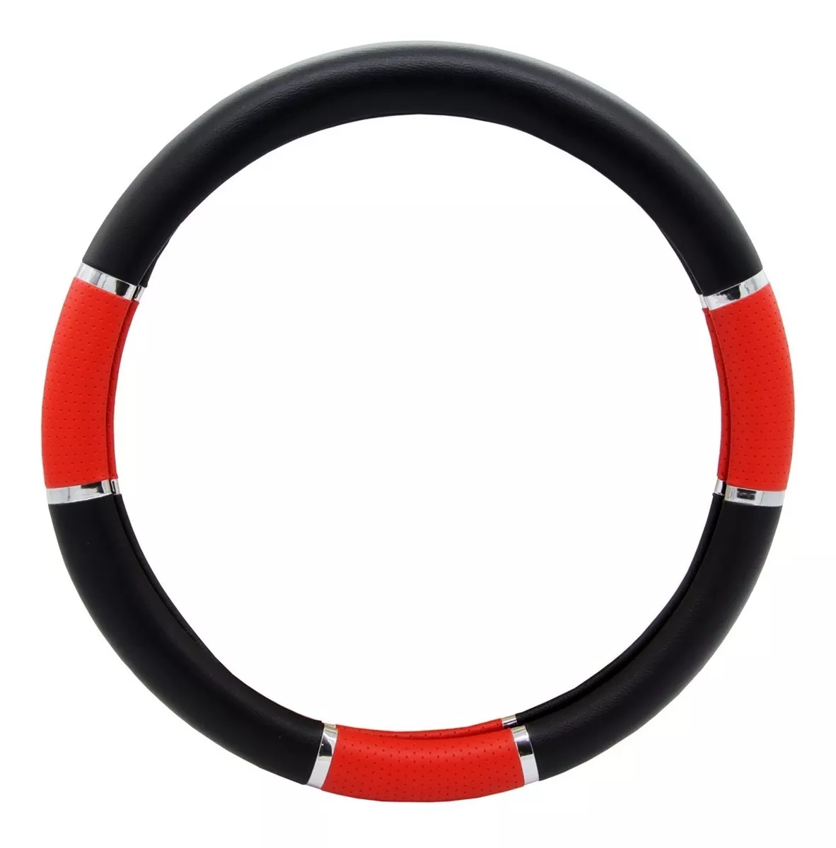 CUBRE VOLANTE NEGRO CON APLICACIONES ROJAS - 1