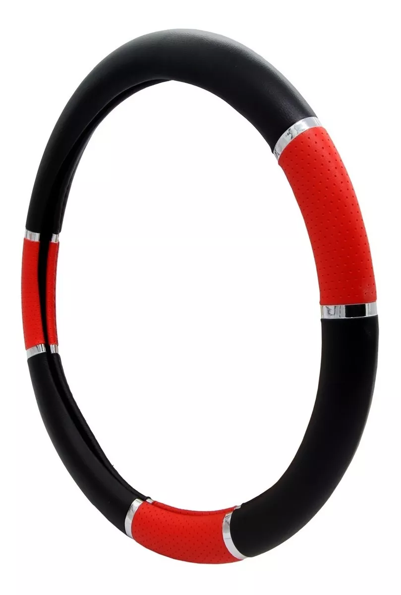 CUBRE VOLANTE NEGRO CON APLICACIONES ROJAS - 2