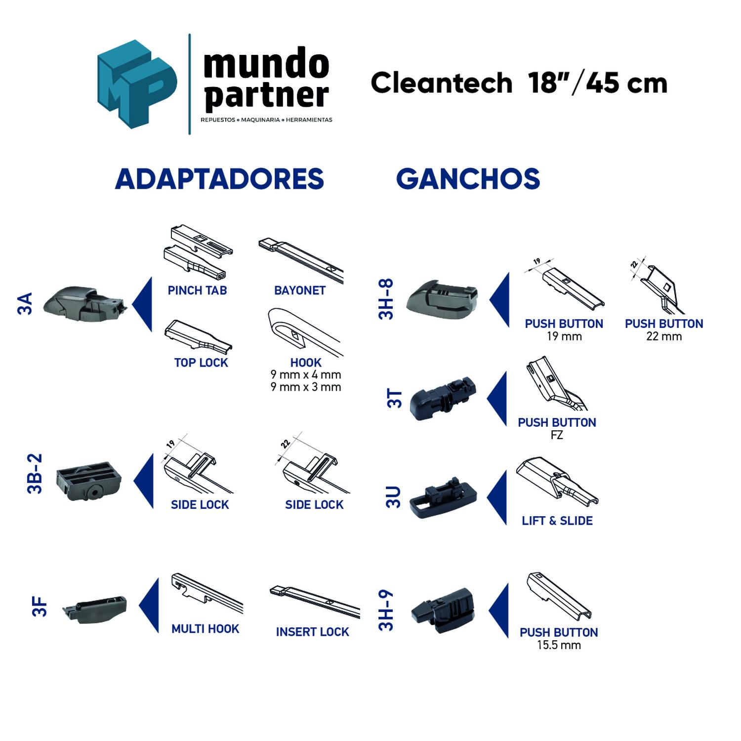 PLUMILLA HELLA CLEANTECH 18 PULGADAS 45,7 CM C/ADAPTADORES - 2