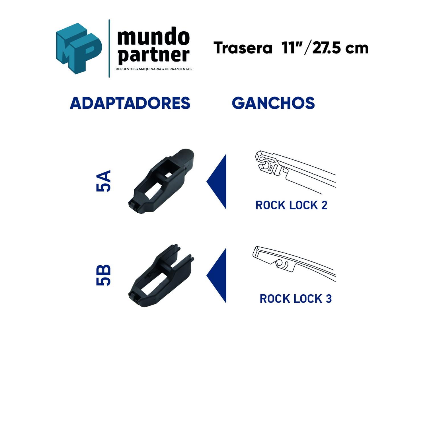 PLUMILLA HELLA TRASERA 11 PULGADAS 27,8 CM CON ADAPTADORES - 2