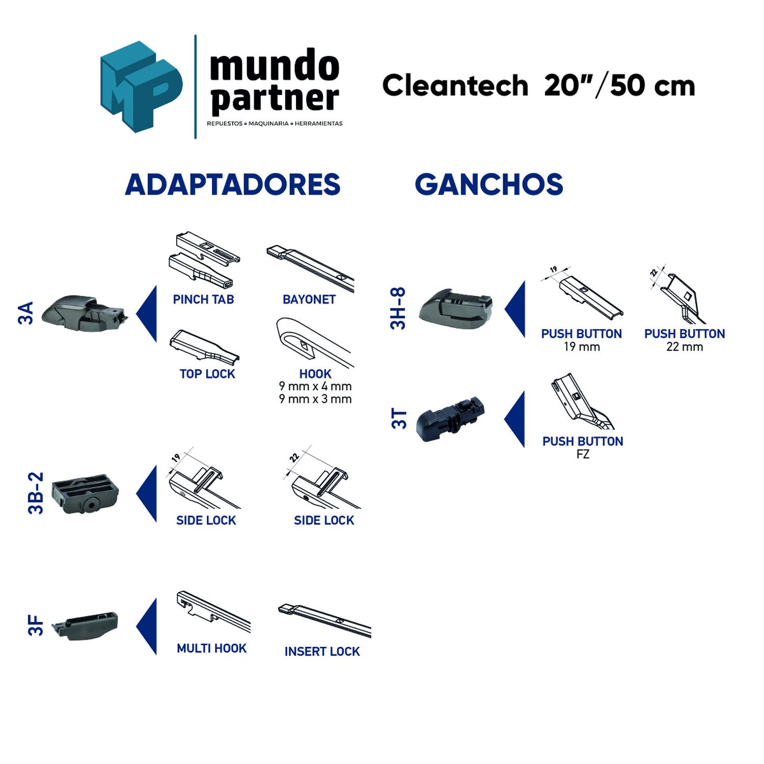 PLUMILLA HELLA CLEANTECH 20 PULGADAS 51 CM C/ADAPTADORES - 2