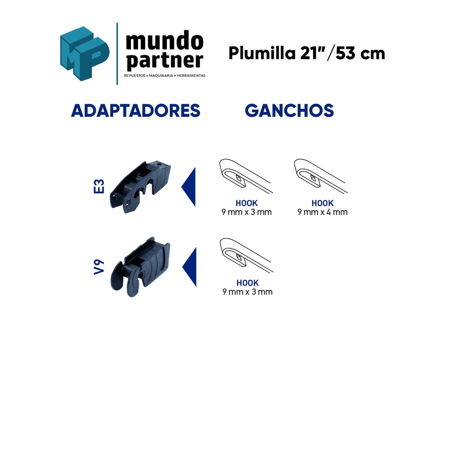 PLUMILLA HELLA DELANTERA 21 PULGADAS 53 CM CON ADAPTADORES - 2