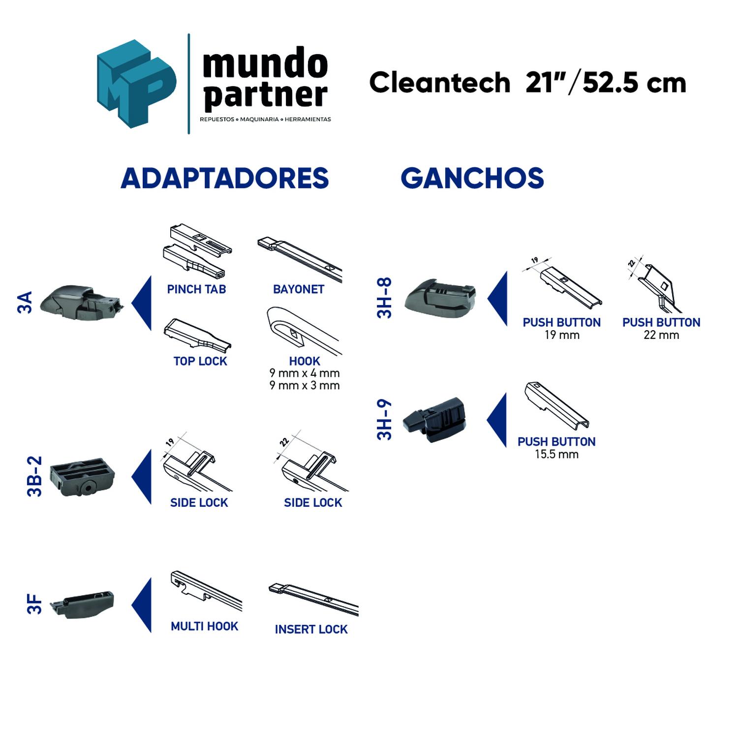 PLUMILLA HELLA CLEANTECH 21 PULGADAS 53,3 CM C/ADAPTADORES - 2