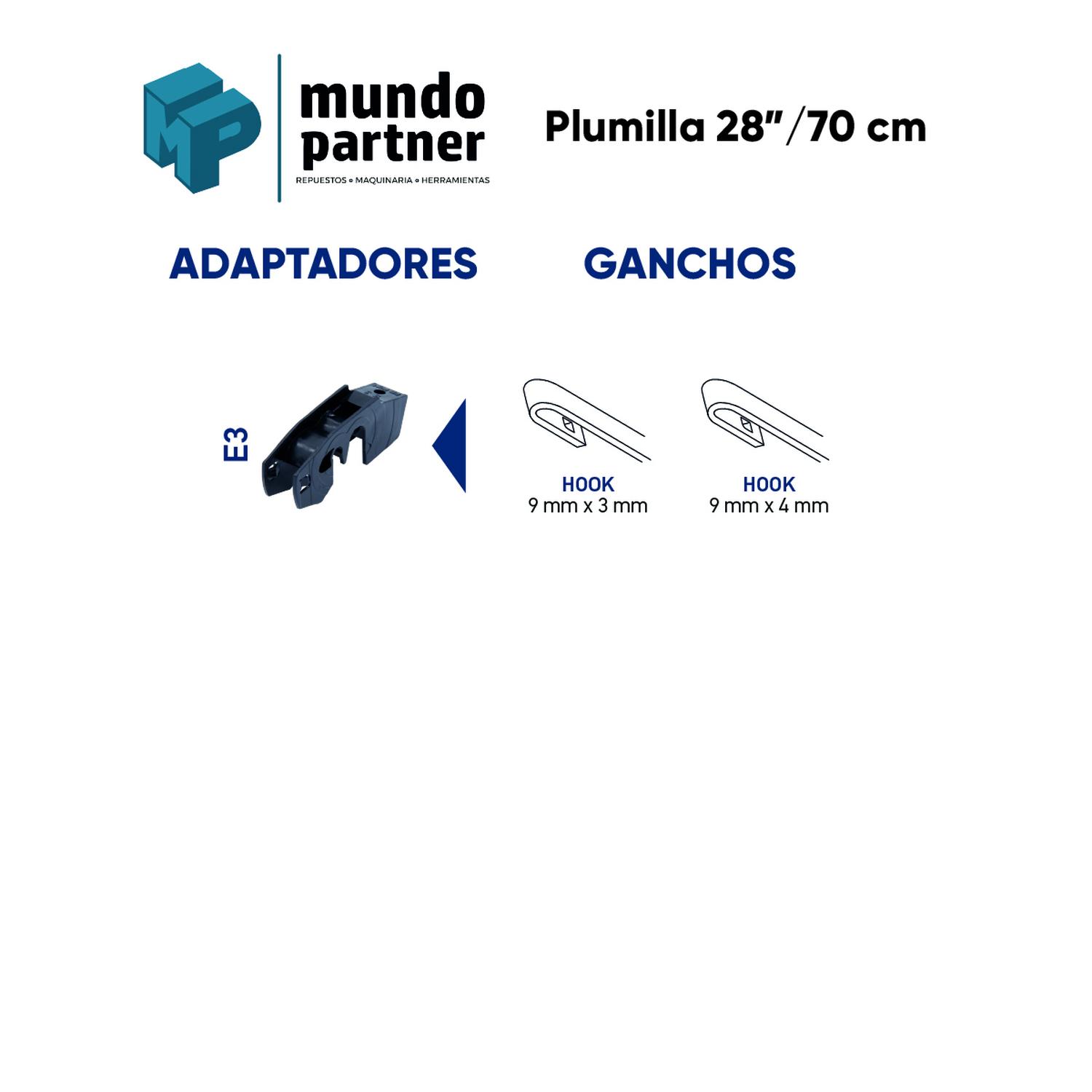 PLUMILLA DELANTERA HELLA 28 PULGADAS 71 CM CON ADAPTADORES - 2
