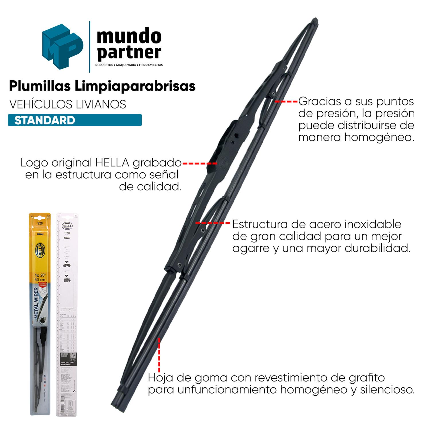 PLUMILLA HELLA DELANTERA 14 PULGADAS 36 CM CON ADAPTADOR - 3