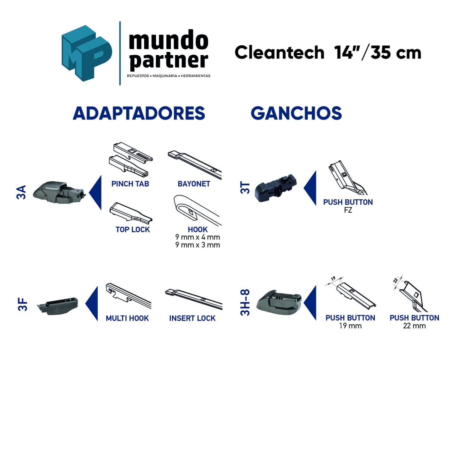 PLUMILLA HELLA CLEANTECH 14 PULGADAS 35 CM C/ADAPTADORES - 2
