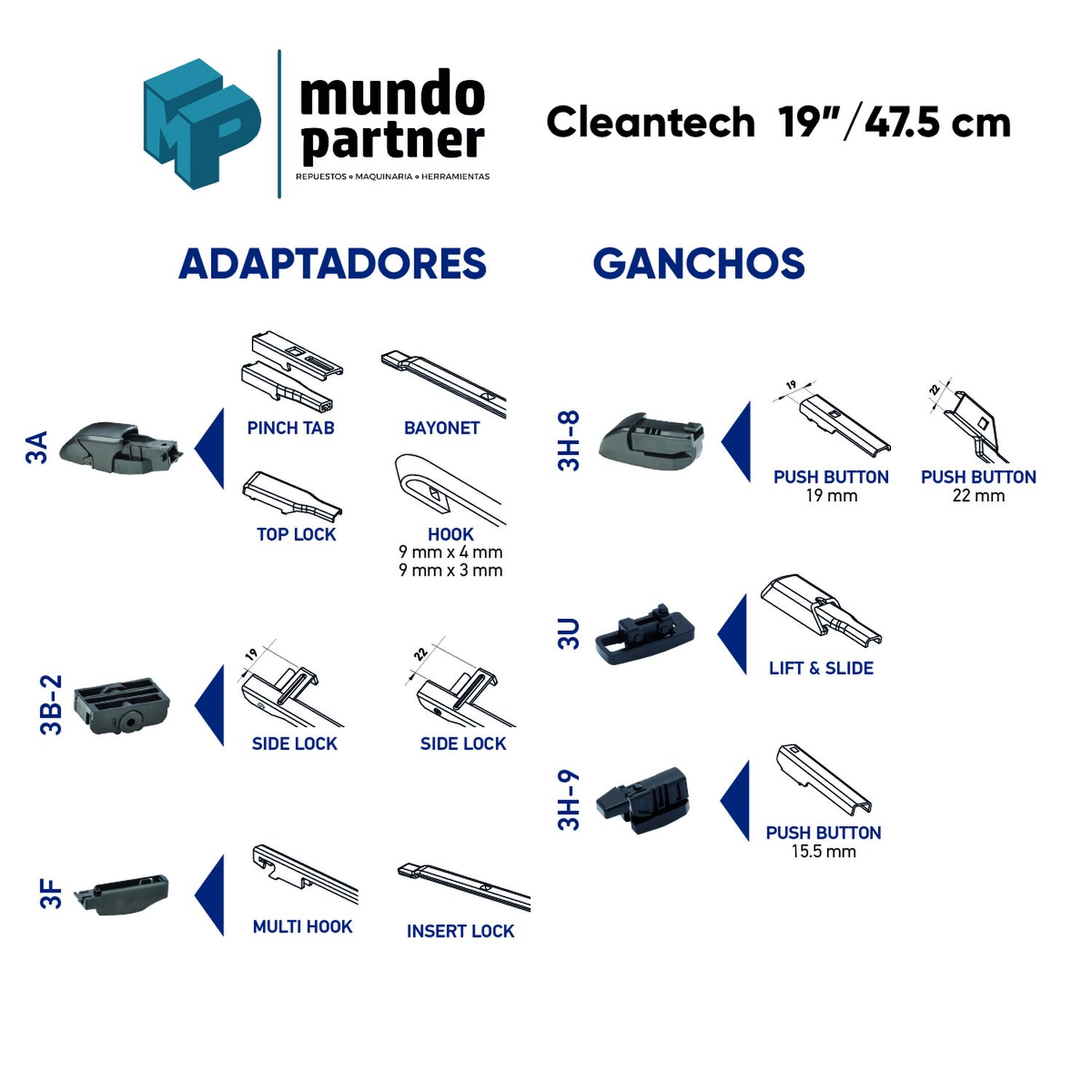 PLUMILLA HELLA CLEANTECH 19 PULGADAS 48,2 CM CON ADAPTADORES - 2