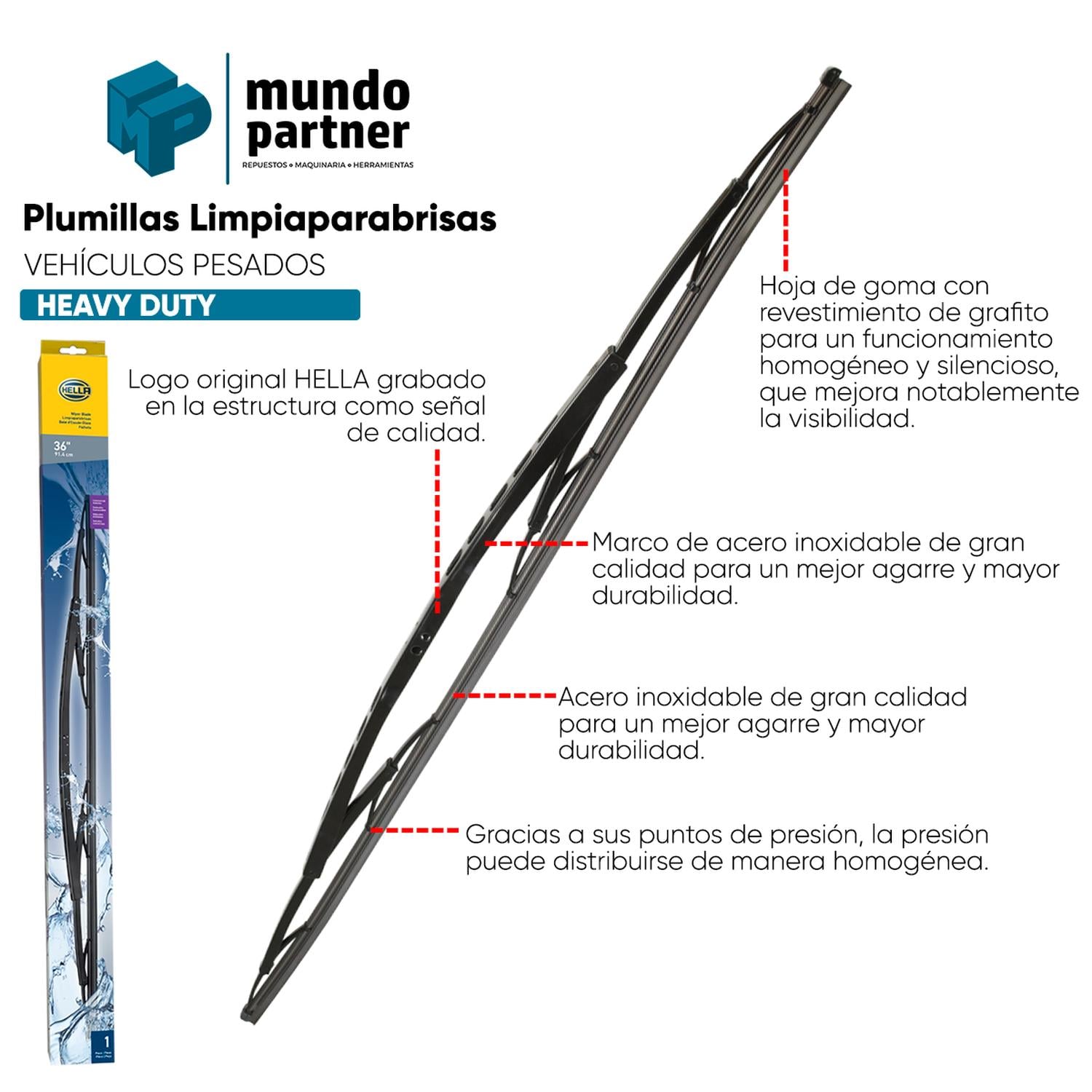 PLUMILLA HELLA HEAVY DUTY 32 PULGADAS 81,2 CM CON ADAPTADORES - 3