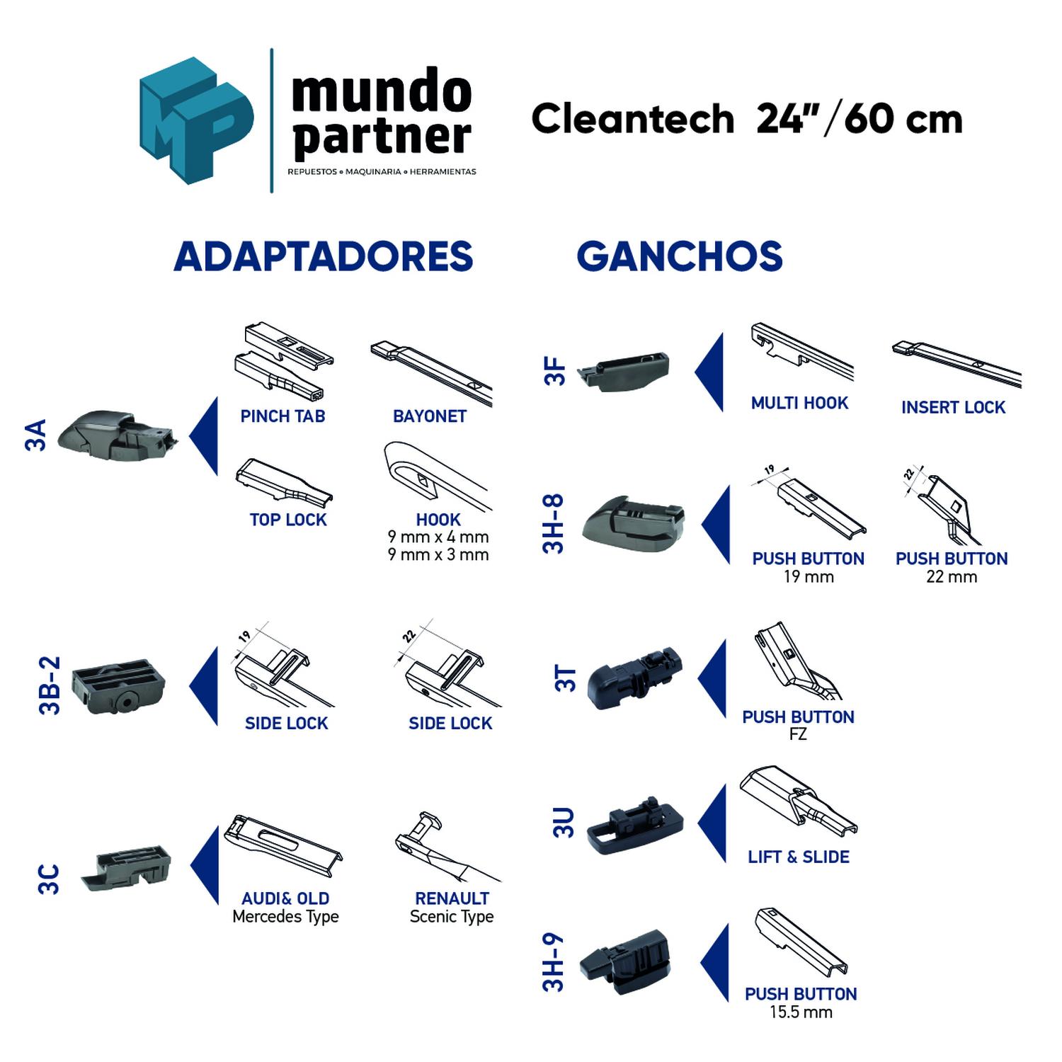 PLUMILLA HELLA CLEANTECH 24 PULGADAS 60,9 CM C/ADAPTADORES - 2