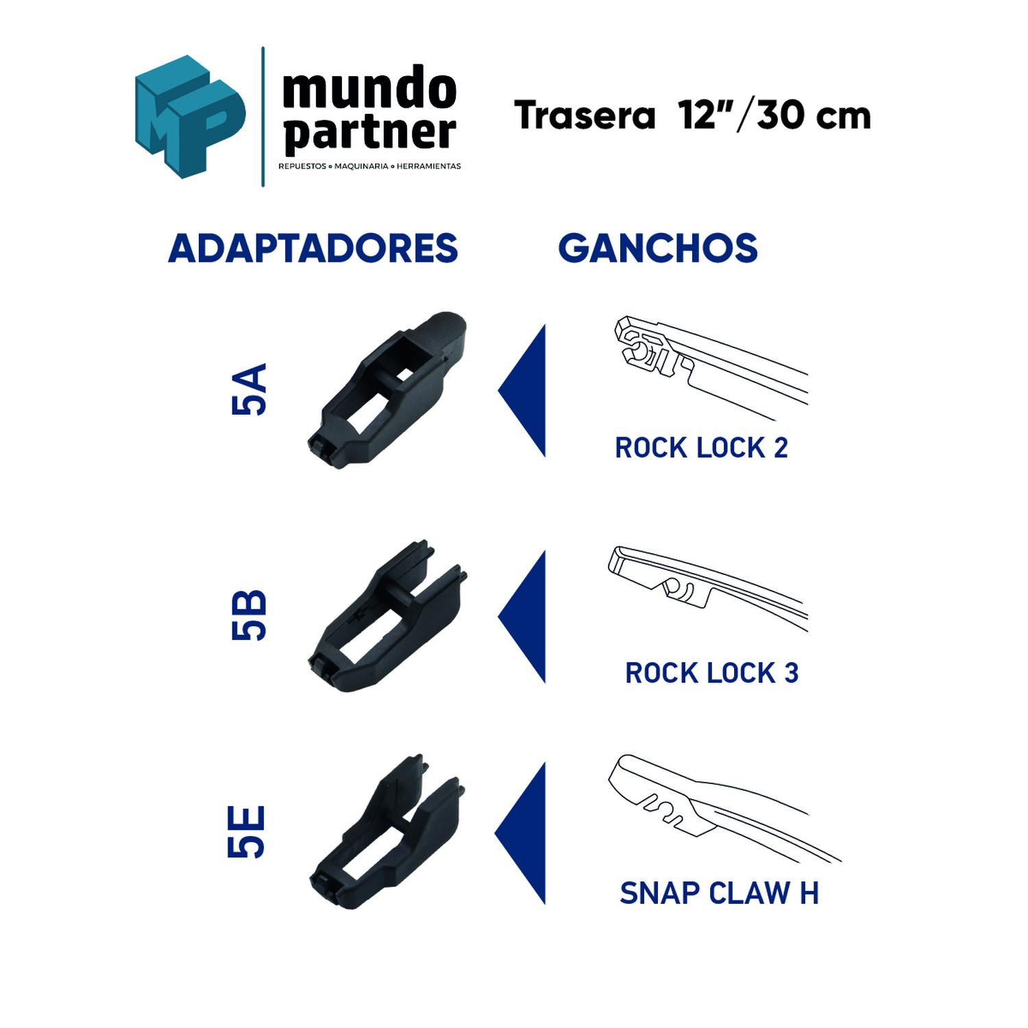 PLUMILLA HELLA TRASERA 12 PULGADAS 30 CM CON ADAPTADORES - 2