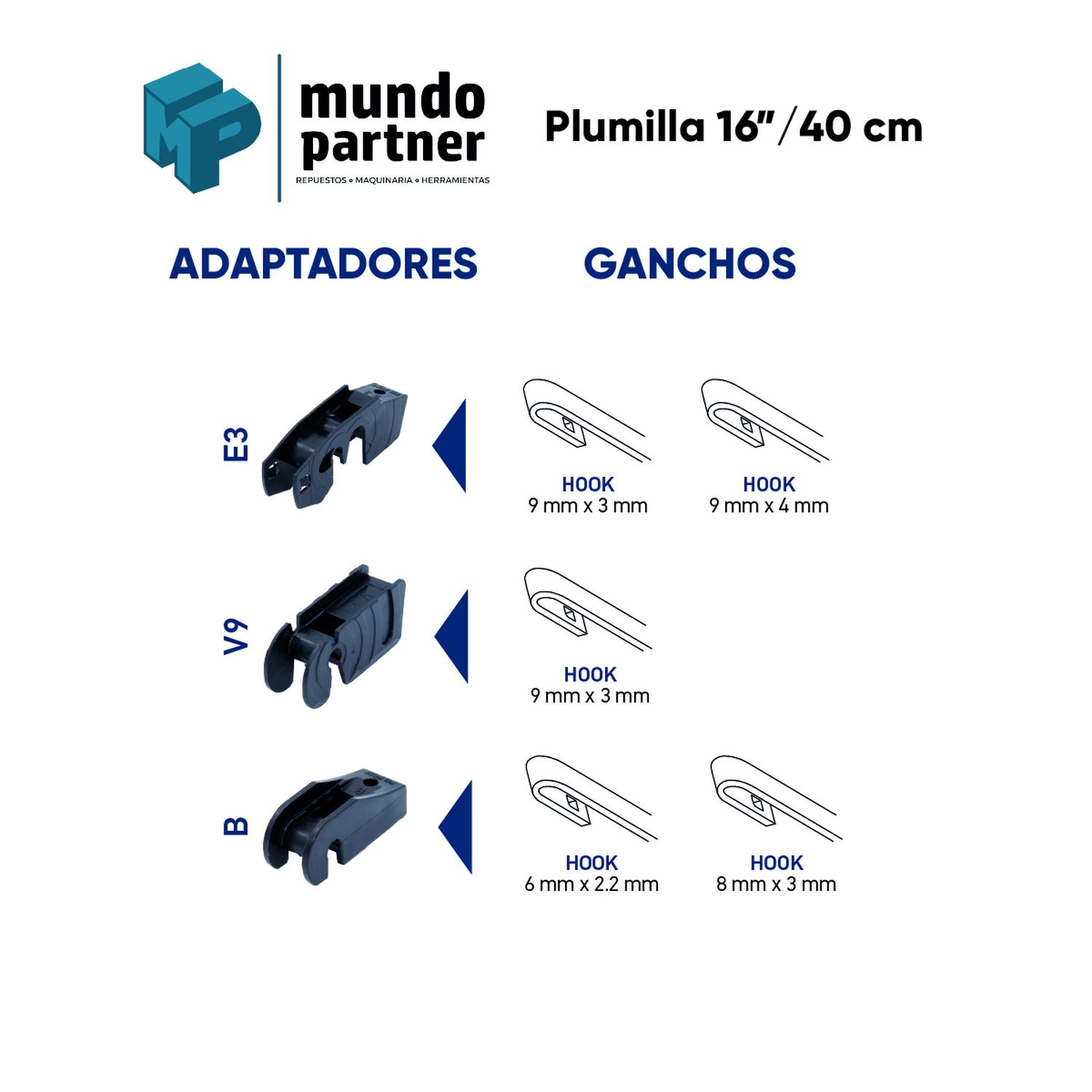 PLUMILLA HELLA DELANTERA 16 PULGADAS 40 CM CON ADAPTADOR - 2
