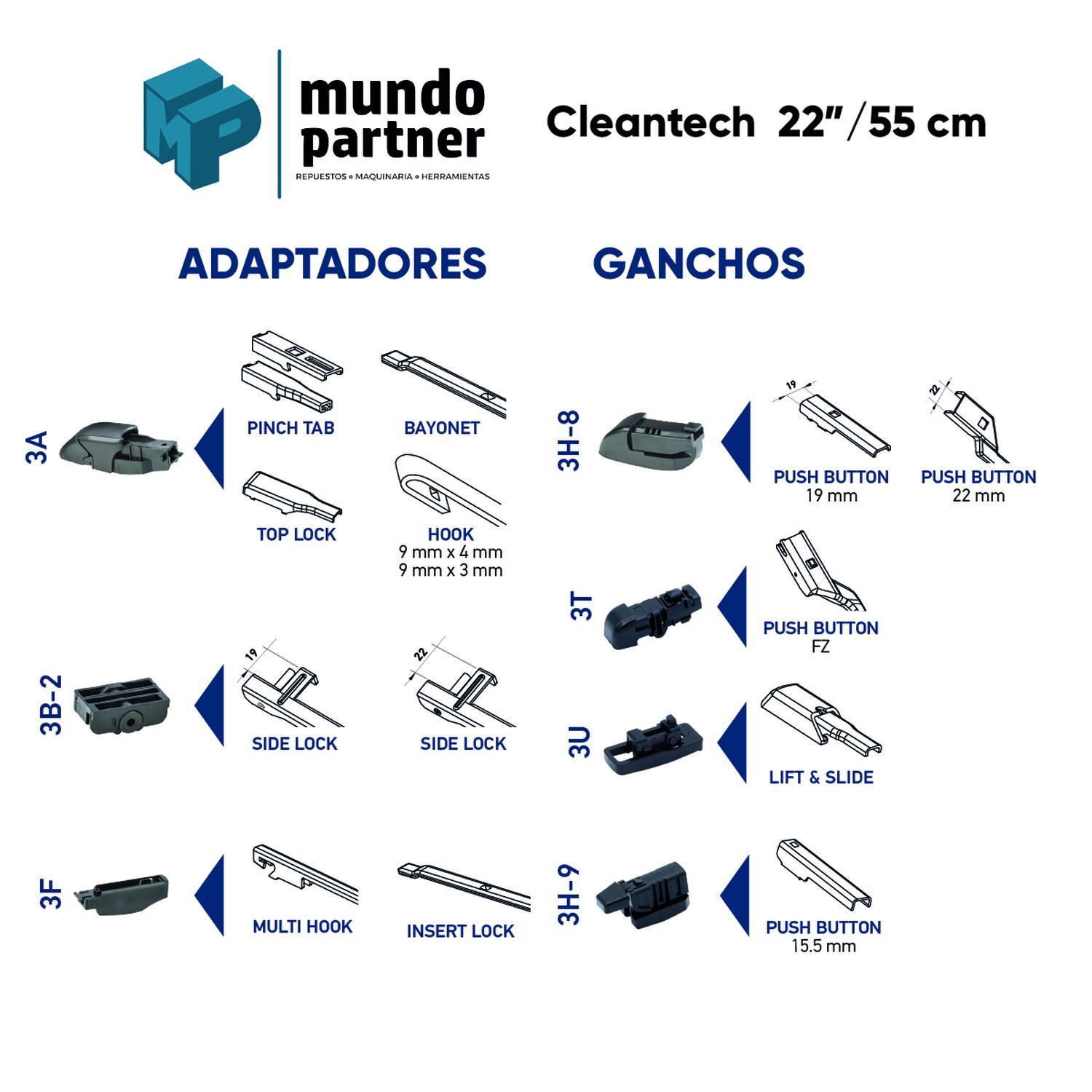 PLUMILLA HELLA CLEANTECH 22 PULGADAS 56 CM C/ADAPTADORES - 2
