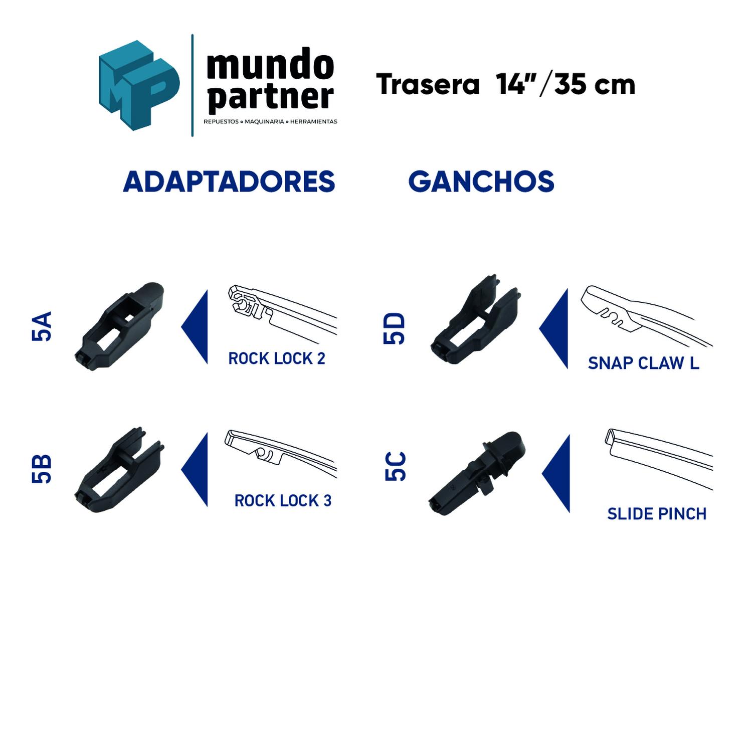 PLUMILLA HELLA TRASERA 14 PULGADAS 35 CM CON ADAPTADORES - 2