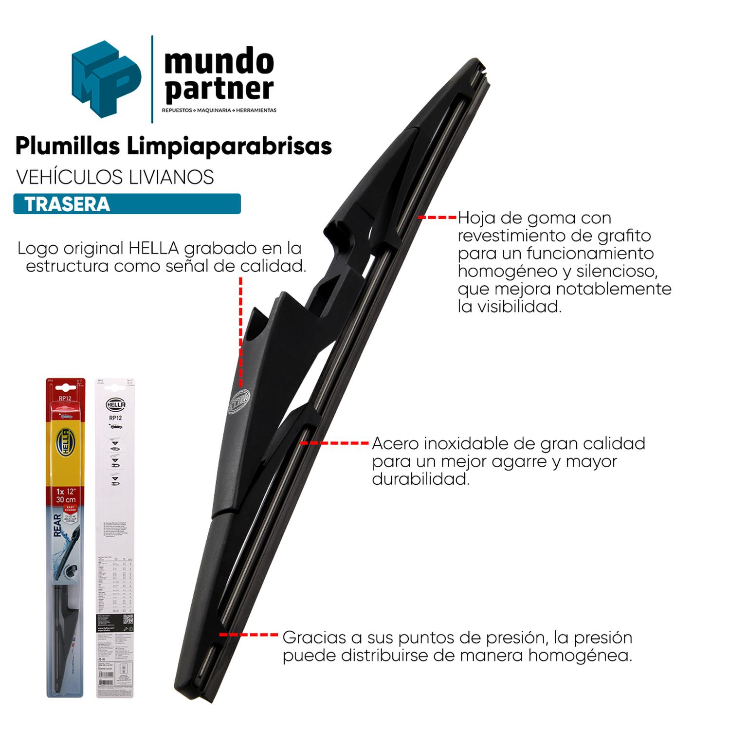 PLUMILLA HELLA TRASERA 14 PULGADAS 35 CM CON ADAPTADORES - 3