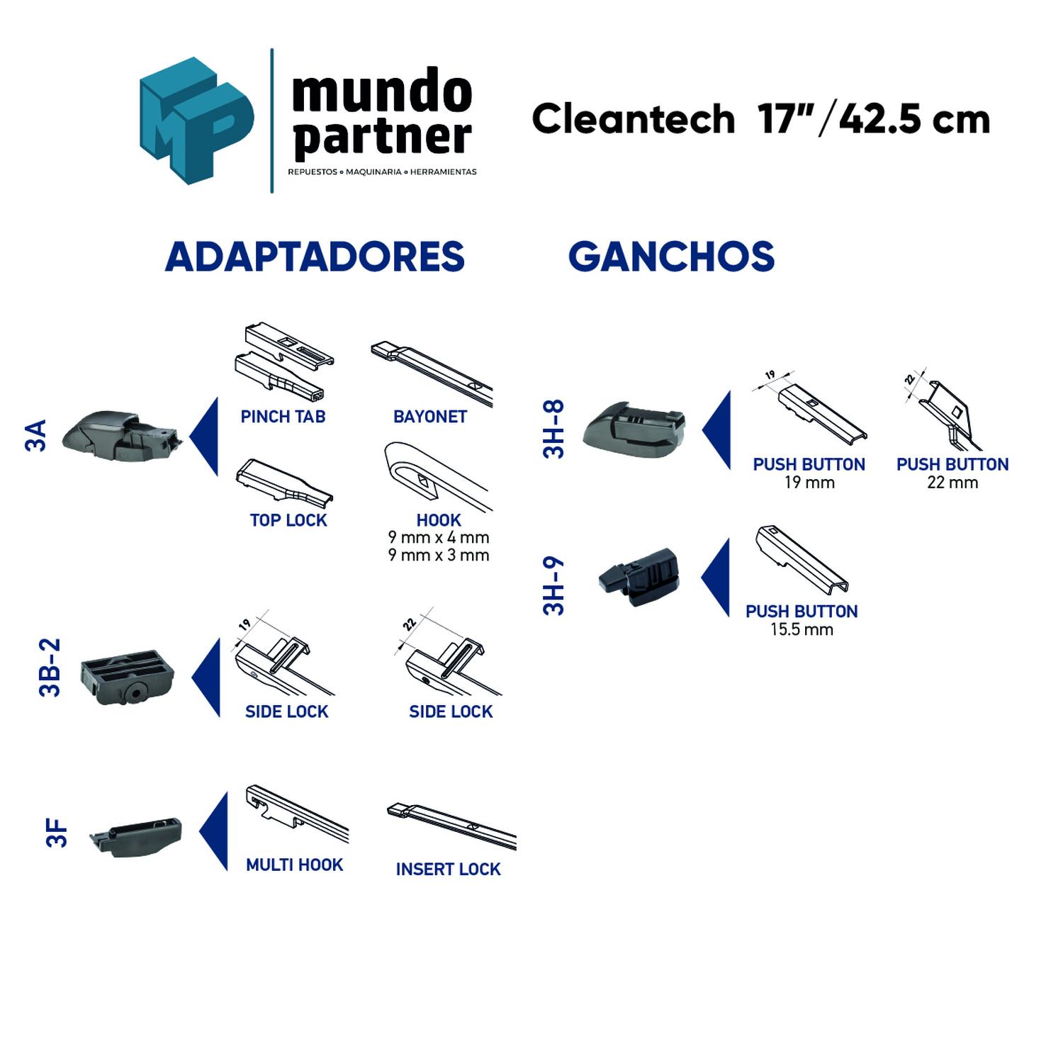 PLUMILLA HELLA CLEANTECH 17 PULGADAS 43,1 CM C/ADAPTADORES - 2
