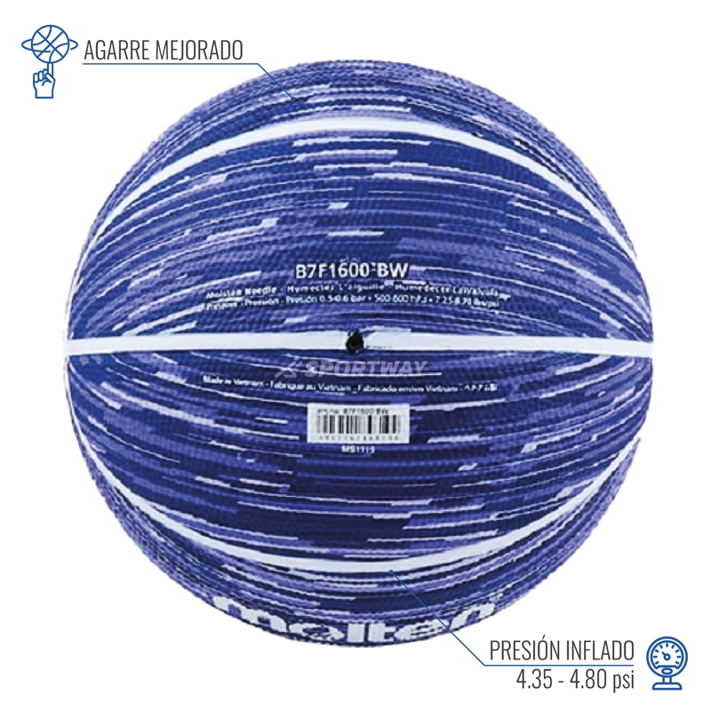 BALON BASQUETBOL MOLTEN BF1600 AZULINO/BLANCO TALLA 7 - 5